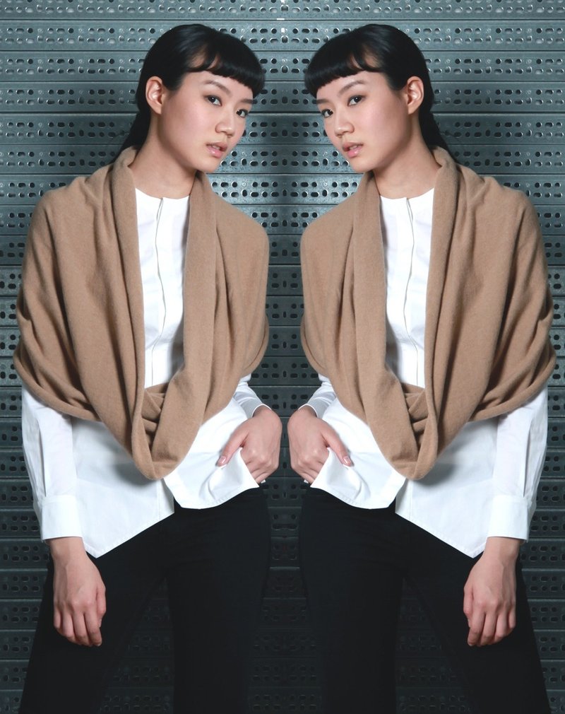 吕- 意大利纱多穿式围巾 - 丝巾 - 羊毛 咖啡色