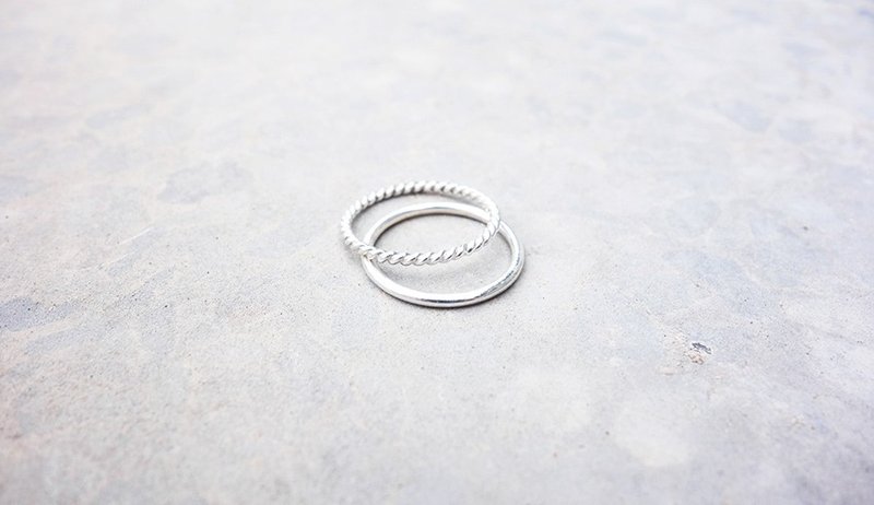 组合系列 - 麻花与圆戒纯银戒指/ 圣诞礼物定制 - 戒指 - 纯银 银色