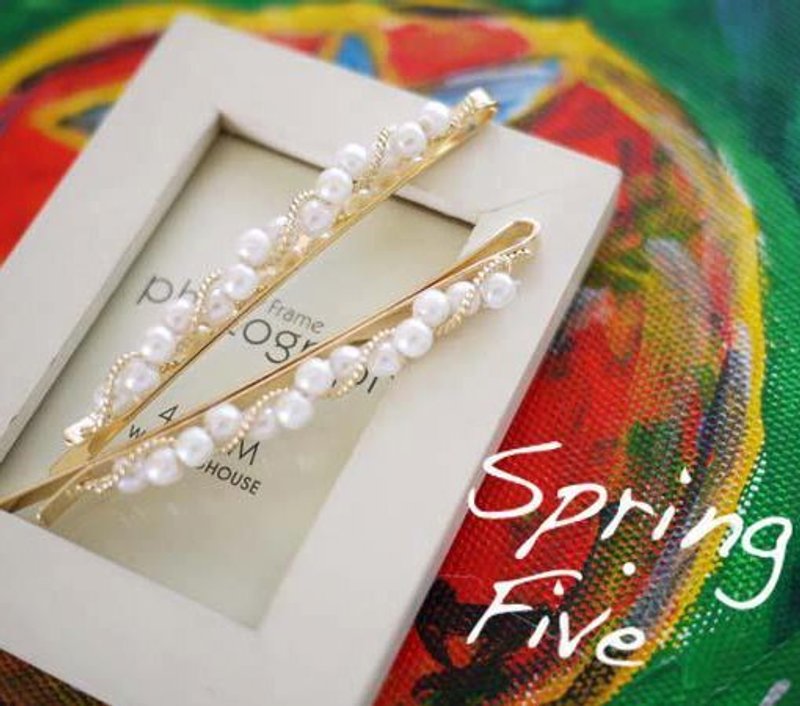 Cha mimi。巴洛克。设计感珍珠细炼发夹 - 发饰 - 其他金属 