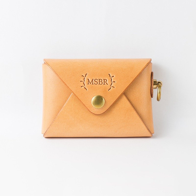 名片零钱包/钥匙包/名片夹/Card holders/名刺入れ/意大利皮革纯黄铜五金(原色) - 名片夹/名片盒 - 真皮 橘色