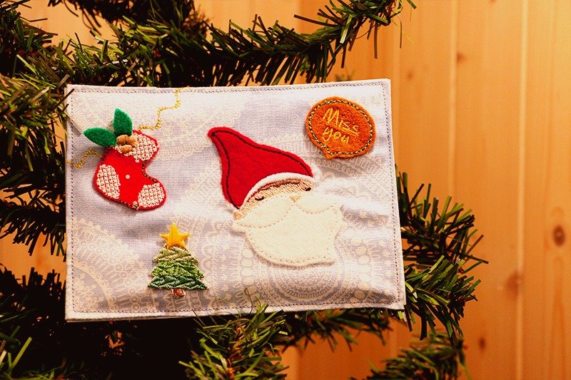 [刺绣明信片－耶诞老公公miss you] 珍藏/礼品/耶诞新年 - 卡片/明信片 - 其他材质 粉红色