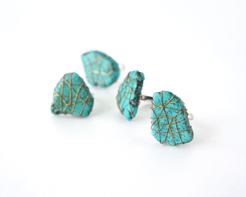 缠绕铁丝 土耳其/绿松石 戒指 - 戒指 - 宝石 绿色