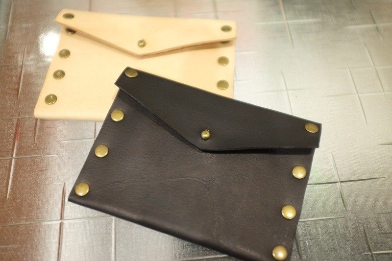 铆钉双层明片卡夹 - 其他 - 真皮 橘色