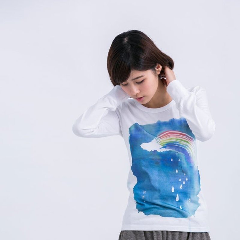 偶阵雨 蜜桃棉 长袖 女T 恋人白 - 女装 T 恤 - 棉．麻 白色