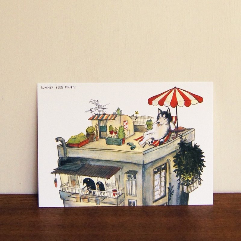 明信片  啤酒哈士奇 - 卡片/明信片 - 纸 多色