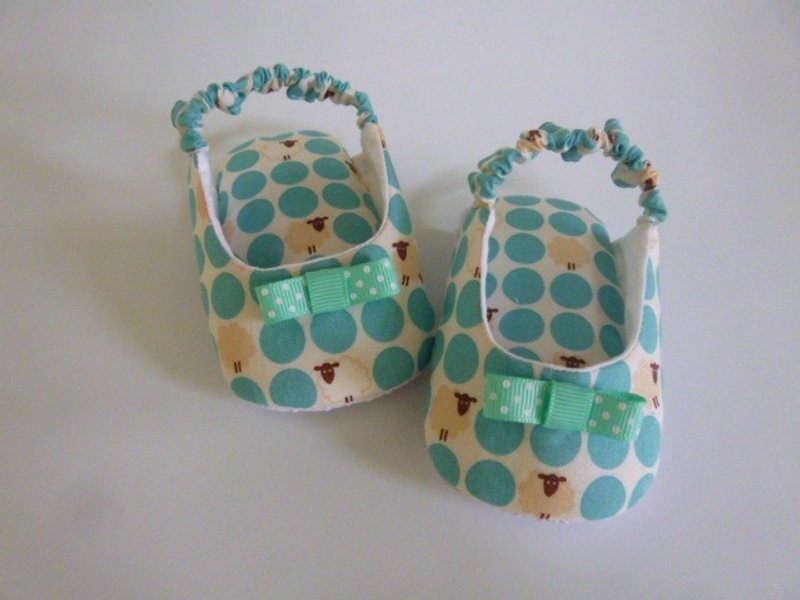 湖水蓝绿圈圈羊 宝宝凉鞋 13-14厘米 - 童装鞋 - 棉．麻 绿色