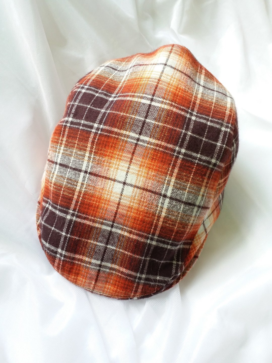 橘格纹狩猎帽(Flat Cap) - 帽子 - 棉 橘色
