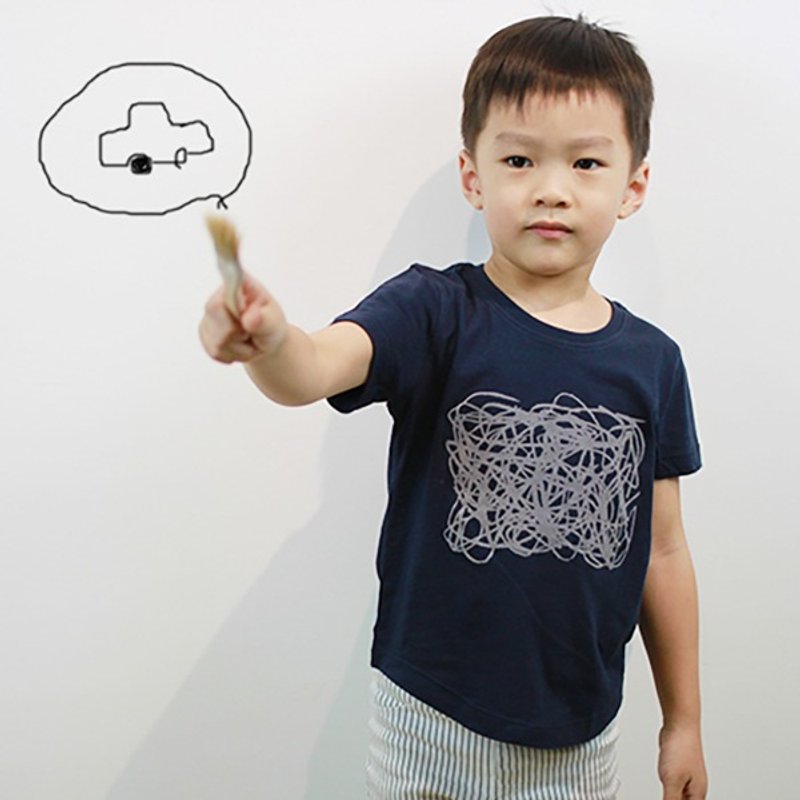 儿童纯棉手工时尚T恤- Childlike 线条的构成(铁灰蓝) - 其他 - 棉．麻 蓝色
