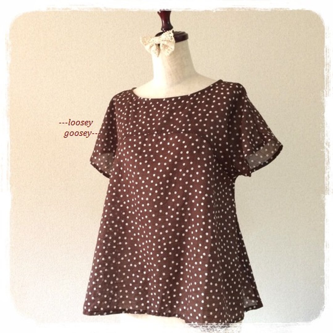 Polka-dot blouse flare / random dot pattern * Brown - 女装上衣 - 棉 咖啡色