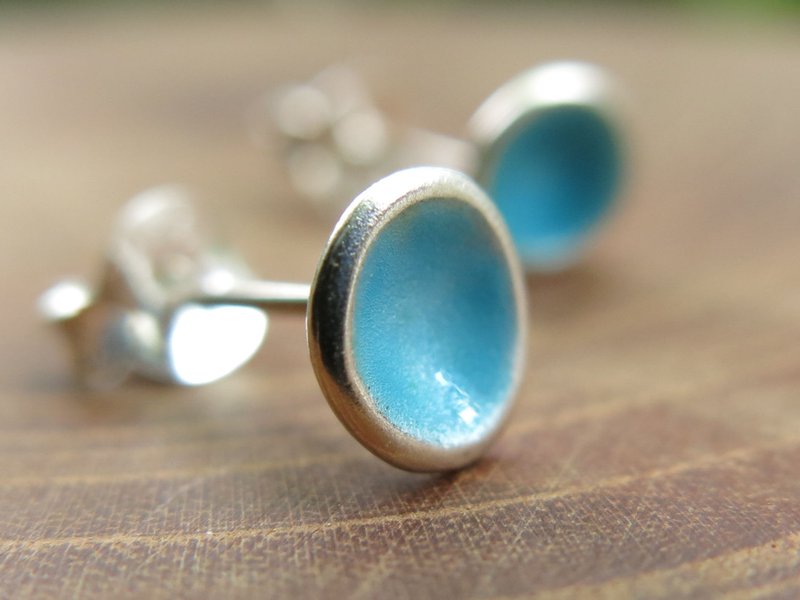 野菇纯银珐琅耳环 / 天蓝(透) - 耳环/耳夹 - 其他金属 