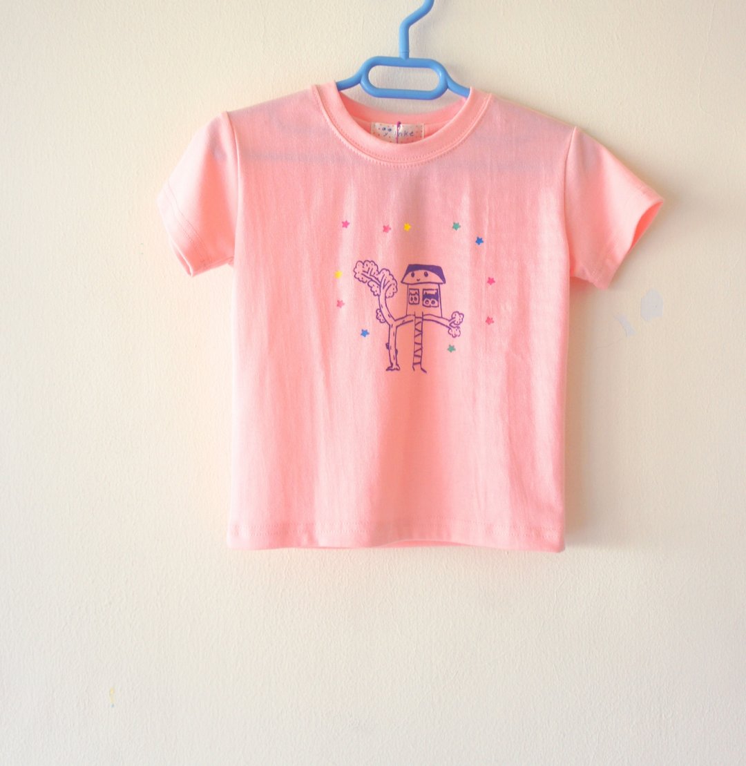 画一个小幸福☆ 彩色星星小树屋 / 安全堡垒 小孩粉粉圆领弹性t-shirt - 其他 - 棉 粉红色