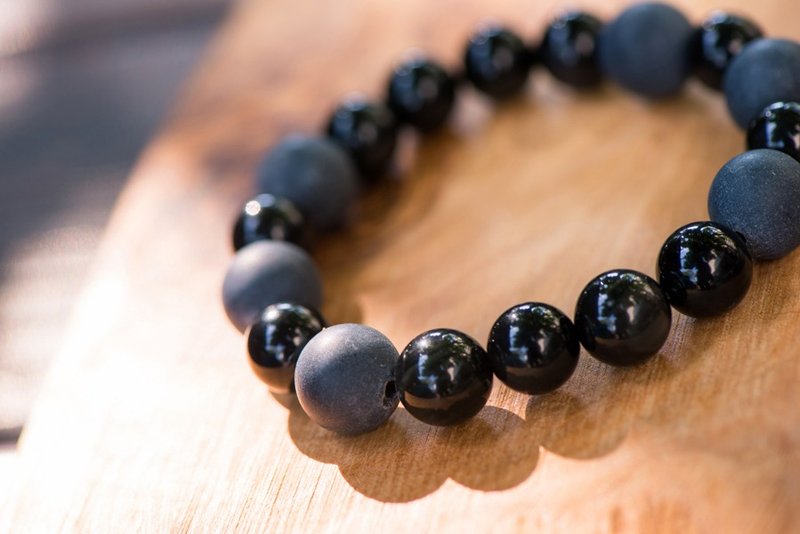 曜石系列 10mm黑曜石砭石单层手串 - 手链/手环 - 半宝石 黑色