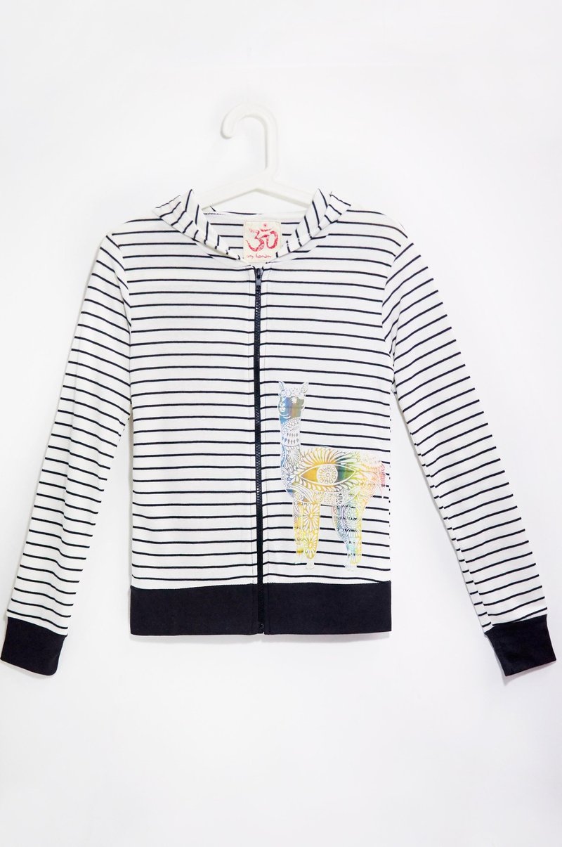 手感连帽条纹棉外套 - 秘鲁羊驼 / 羊驼好朋友 - 女装休闲/机能外套 - 棉．麻 黑色