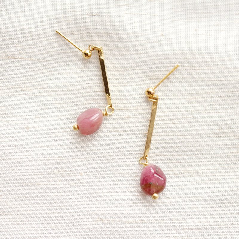 ♔拾月诞生石-粉碧玺不规则系列耳环-Pink tourmaline/ピンクトルマリン♔ - 耳环/耳夹 - 宝石 粉红色