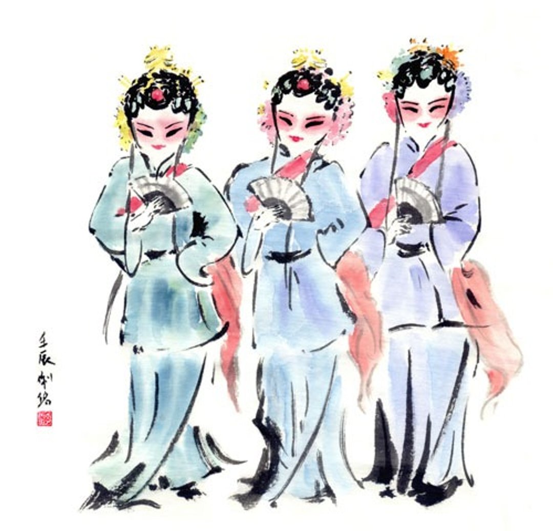 水墨京剧明信片---五花洞的花旦们 - 卡片/明信片 - 纸 白色