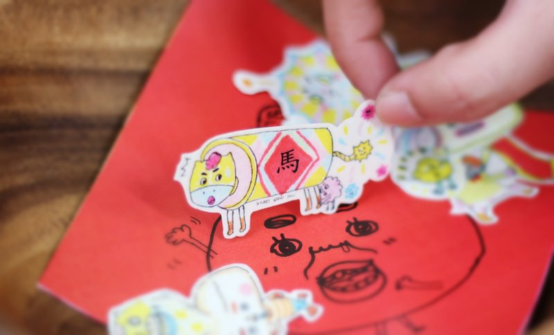 抠啰--抠啰---马~~年 小人物来拜年贴纸包 - 贴纸 - 纸 红色