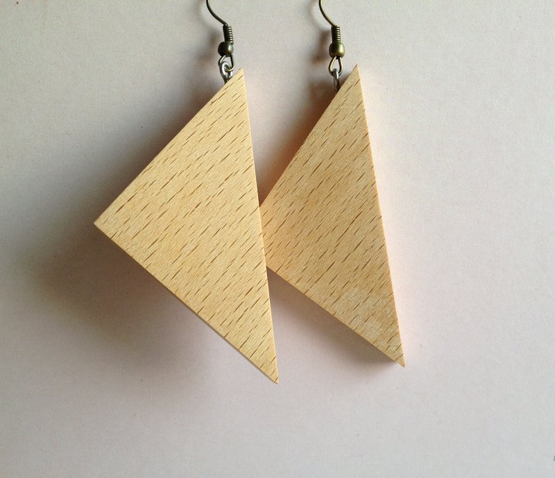 三角极简耳环 - 耳环/耳夹 - 木头 