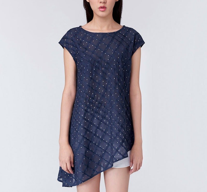 【设计款】蓝染  不对称宽松长上衣 - 女装上衣 - 棉．麻 蓝色