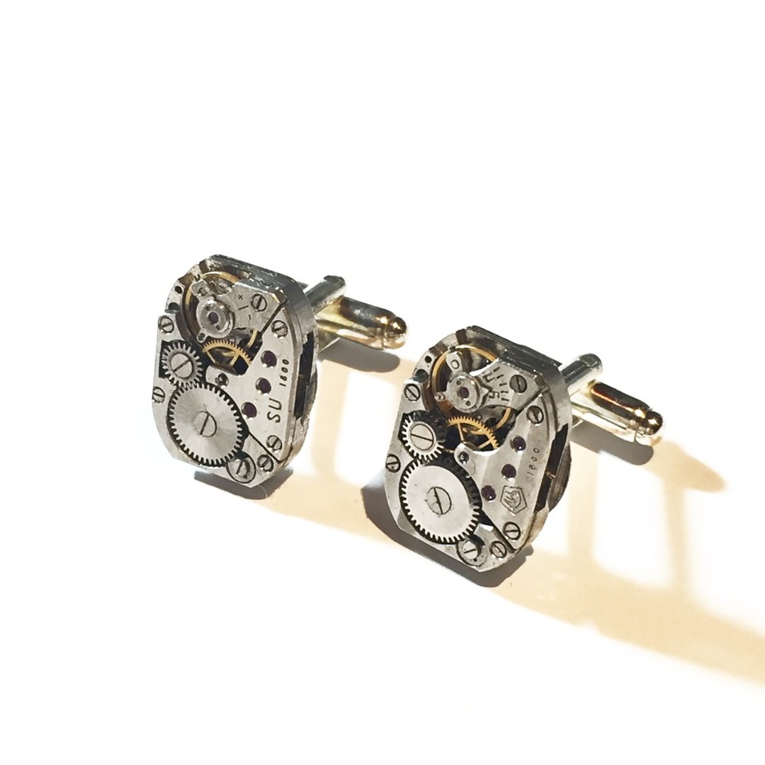 1960 Steampunk蒸汽庞克 袖扣Pair - 袖扣 - 其他金属 灰色