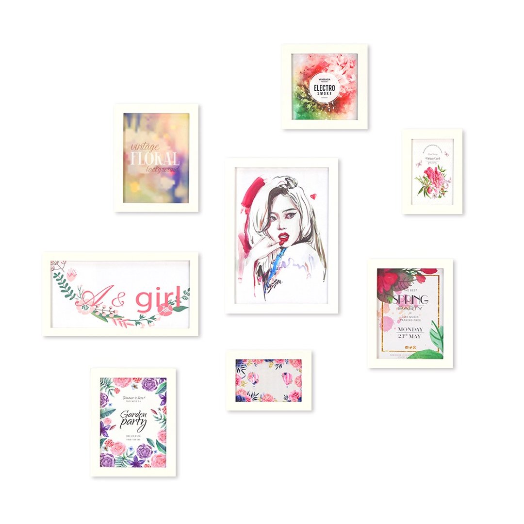 简约相框 8入组 白色 北欧 乡村风 室内设计 布置 家居 装潢 饰品 - 画框/相框 - 木头 白色