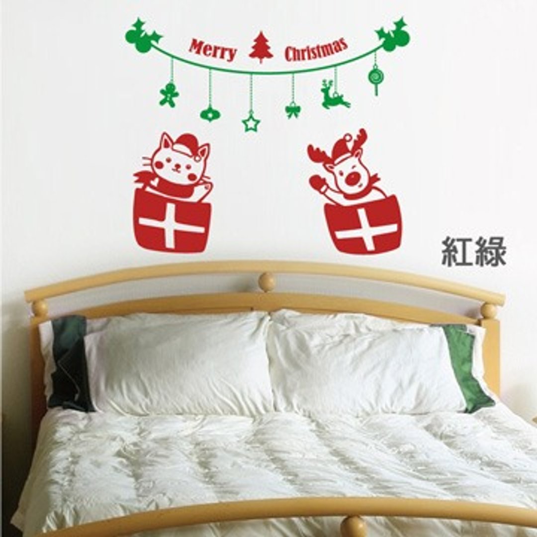 Smart Design创意无痕壁贴◆欢庆圣诞猫 - 墙贴/壁贴 - 纸 红色