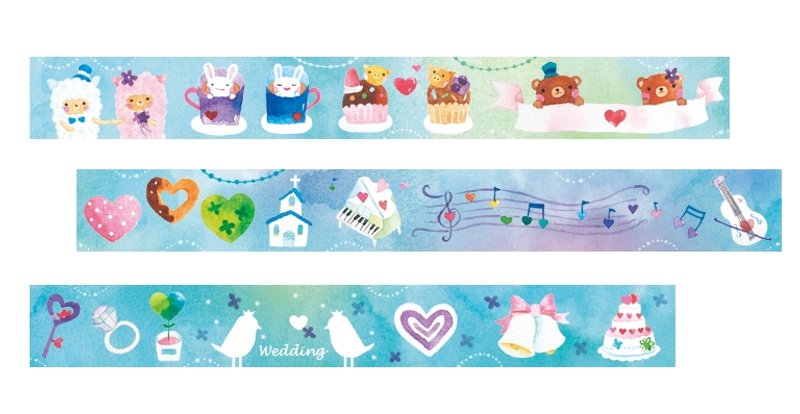 Wedding婚礼水彩纸胶带2cm x 10M(50cm循环图) - 纸胶带 - 纸 多色