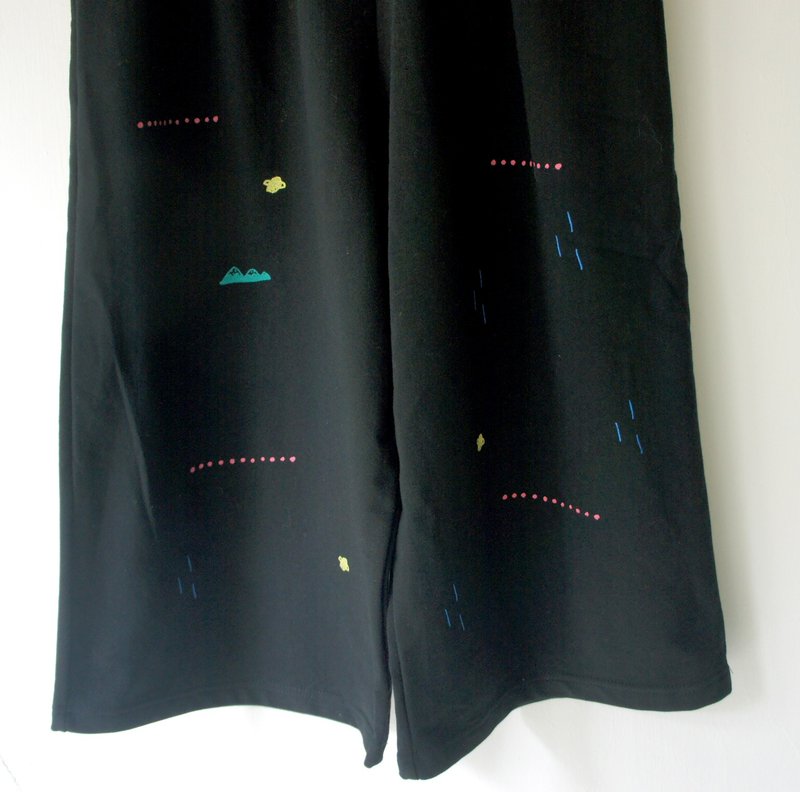 ＊最后数量＊星串露水、树枝山头、小狗亮晶晶黑黑舒服柔棉弹性宽裤 - 女装长裤 - 其他材质 黑色