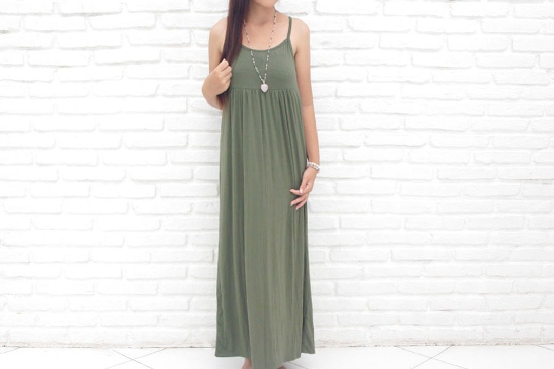 Basic color of the stretch camisole dress <Khaki> - 洋装/连衣裙 - 其他材质 绿色