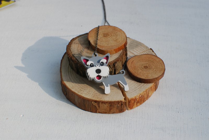 灰色雪纳瑞/毛小孩在身边/头重脚轻款/短链 - 项链 - 压克力 灰色