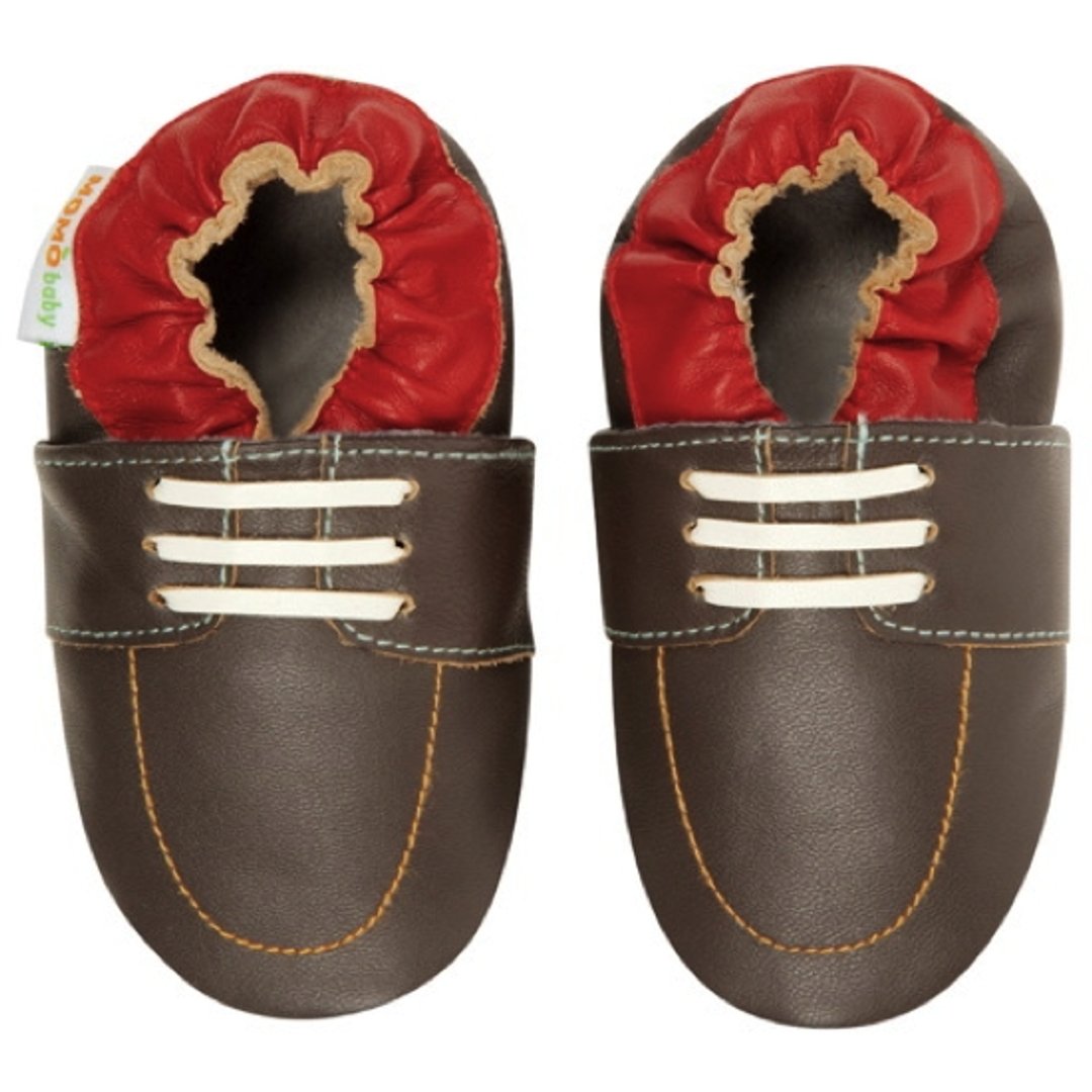 Momo Baby手工真皮学步鞋- Boat Shoes Brown帆船鞋棕 - 童装鞋 - 真皮 咖啡色