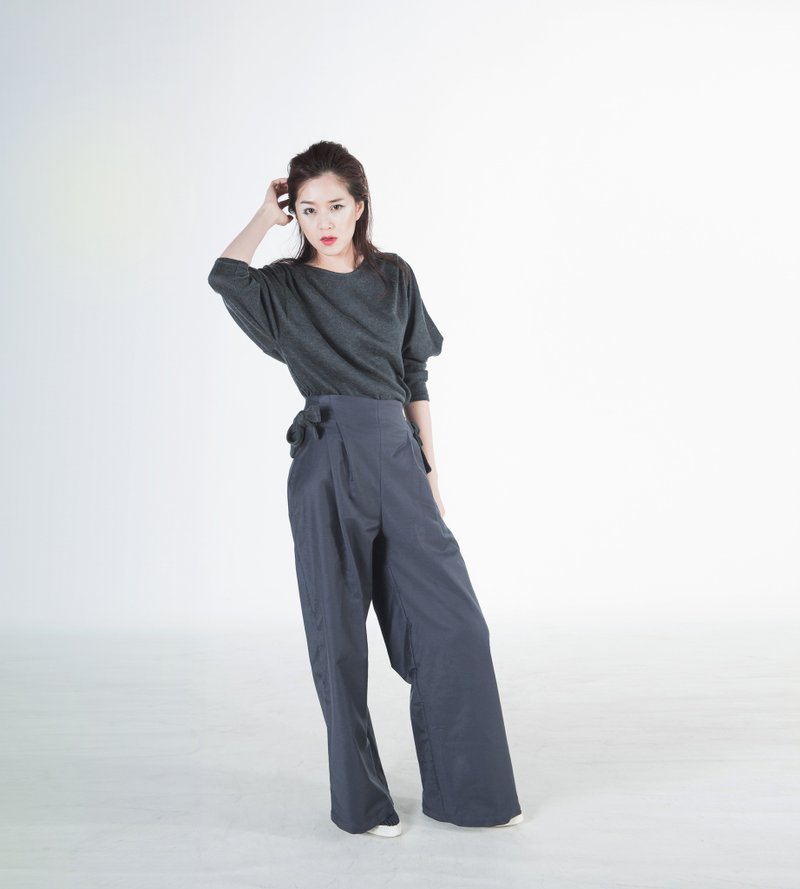 Pomona 镂空高腰宽裤 - 女装长裤 - 其他材质 蓝色