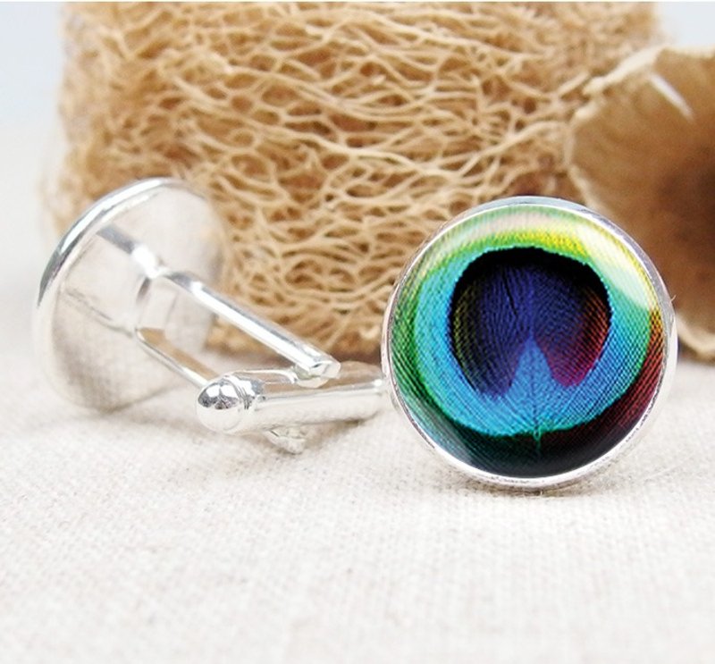 孔雀开屏 - 袖扣/衬衫配件/生日礼物【Special U Design】 - 袖扣 - 其他金属 蓝色