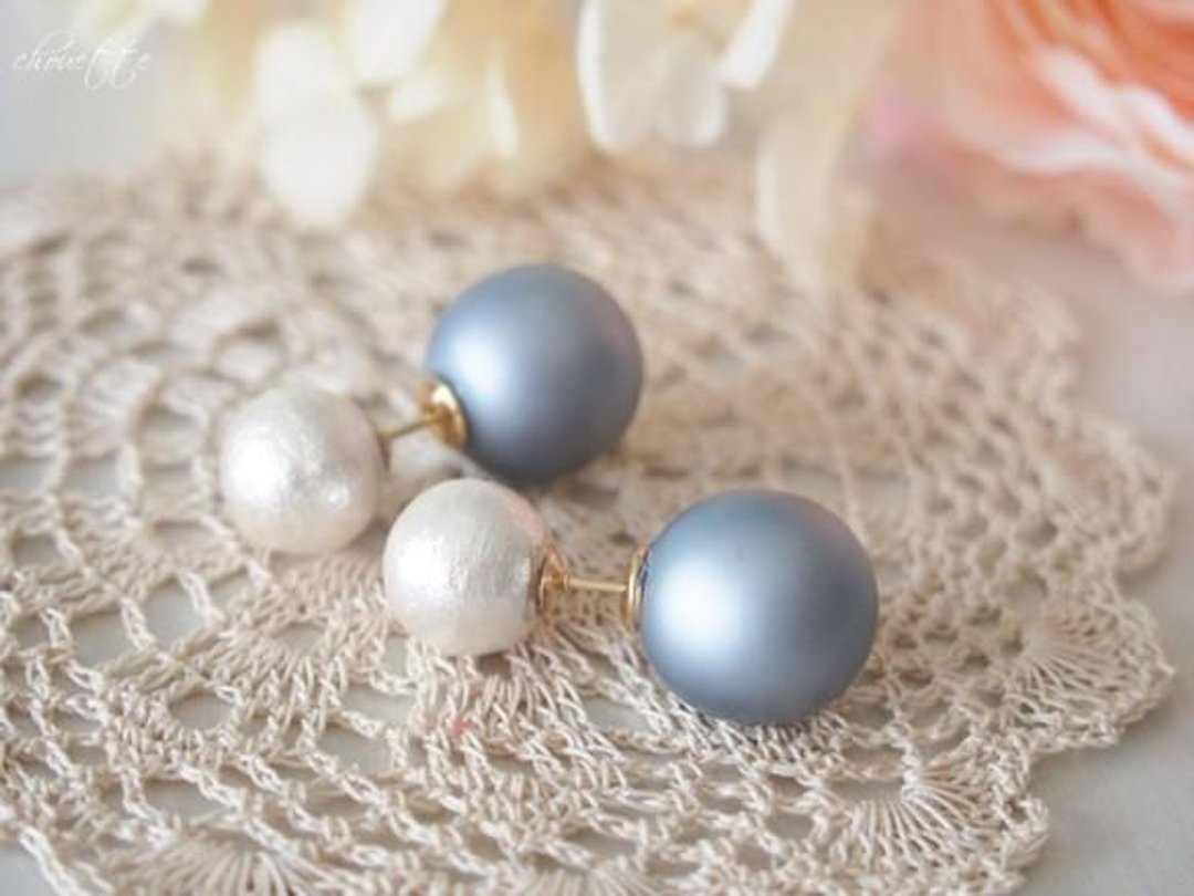 [14kgf color Pearl catch Pierce (Matt Gray) - 耳环/耳夹 - 其他金属 
