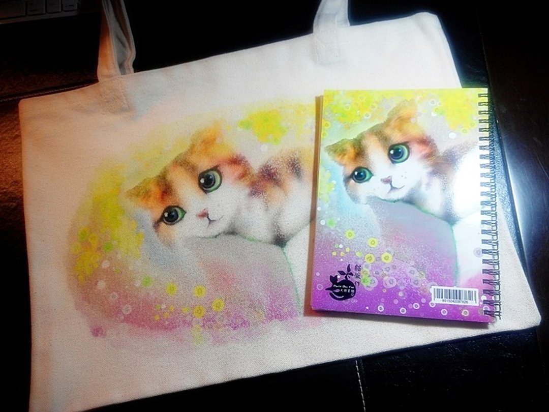 大卫画猫_设计师限量组合_黄金雨阿勃勒手提袋+笔记本 - 笔记本/手帐 - 纸 粉红色