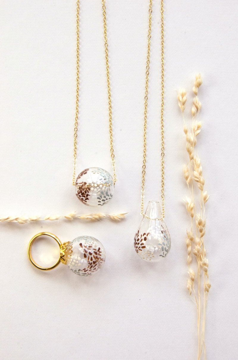 NONNA - 手绘 小点图案玻璃球 ( 颈链 /戒指 ) - 颈链 - 玻璃 蓝色