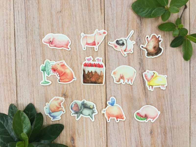 猪　的一百种生活 贴纸(黄色) 12入 - 贴纸 - 纸 