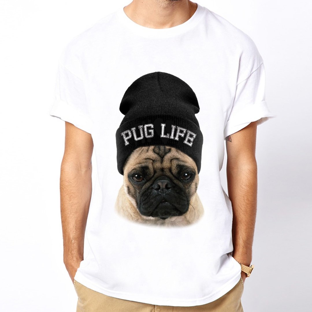 PUG LIFE 短袖T恤 2色 巴哥 哈巴狗 狗犬动物文青艺术设计时髦 - 男装上衣/T 恤 - 棉 多色
