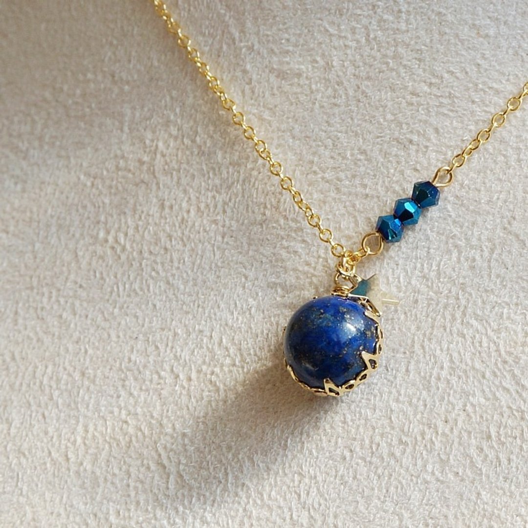 {KNL0087}限量Lapis lazuli青金石短链 - 项链 - 宝石 蓝色