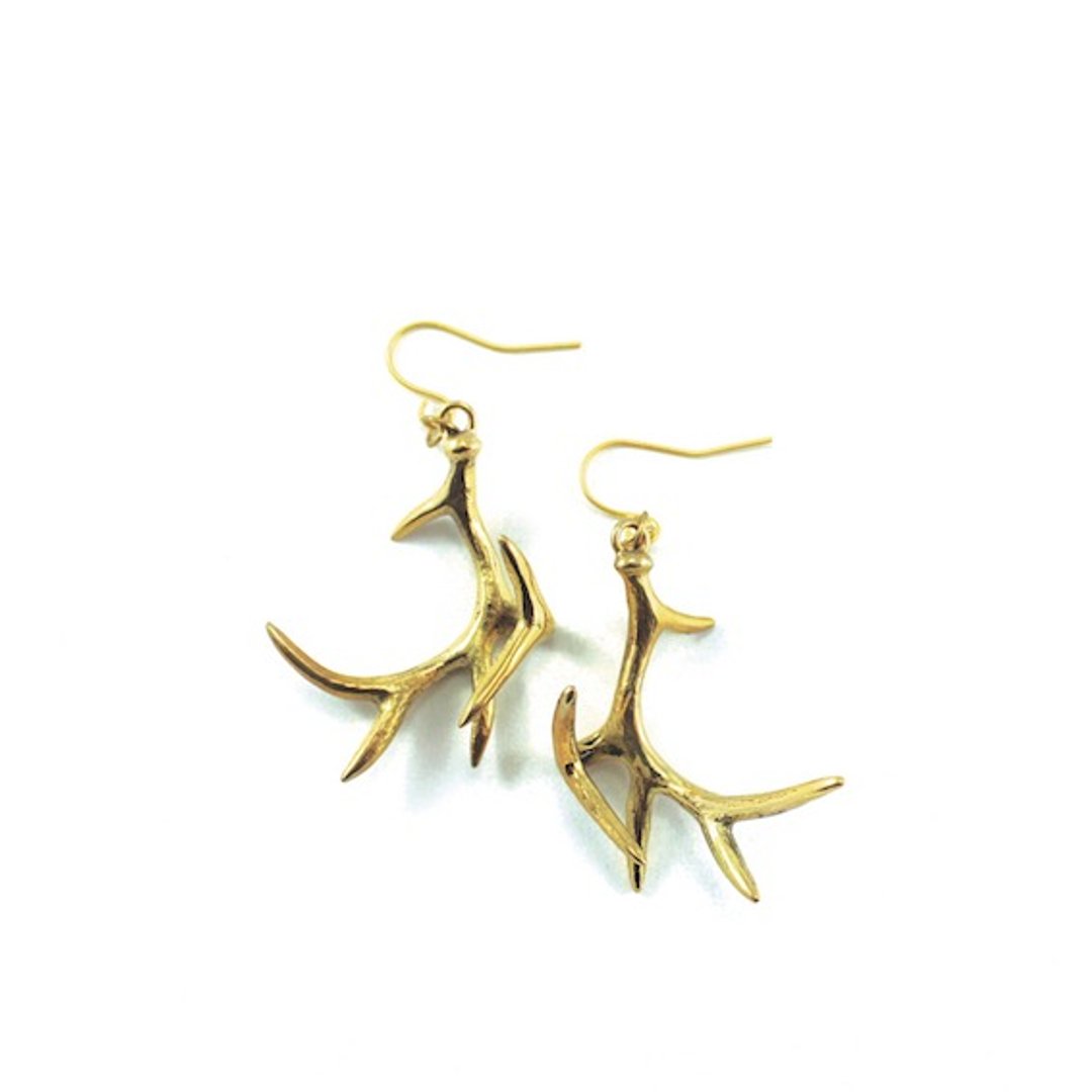 Stag horn earring in brass,Rocker jewelry ,Skull jewelry,Biker jewelry - 耳环/耳夹 - 其他金属 
