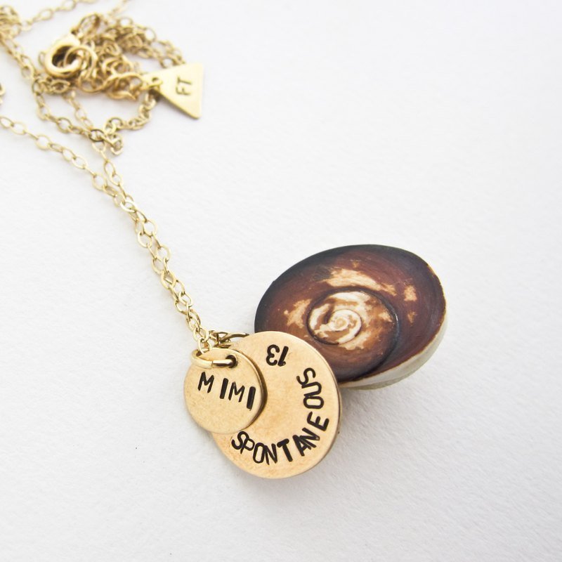 夏威夷海贝殻长项链“100%个性化项链”量身打造钢印姓名/生日/纪念日 - 项链 - 其他金属 金色