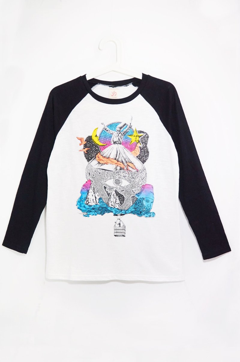 竹节棉棒球风格长袖上衣 / 旅行T - 乘着热气球去旅行吧! ( 仅存一件 ) - 女装上衣 - 棉．麻 白色