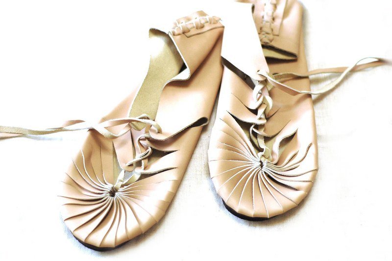 手工真皮平底鞋 {25-26cm裸} - 女款休闲鞋 - 真皮 