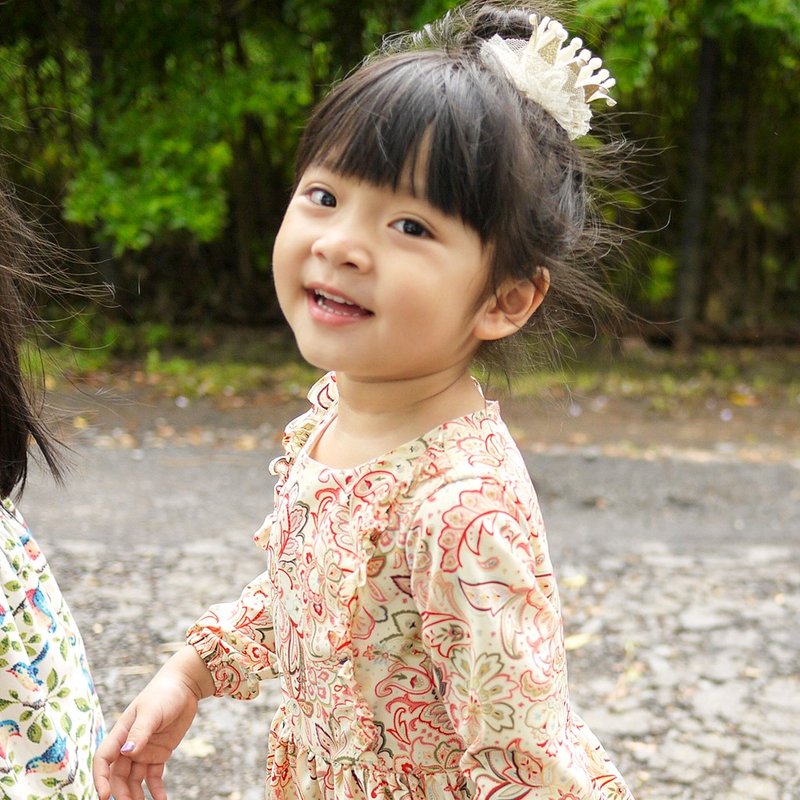 童款北欧花朵红色雪纺长袖洋装 - 其他 - 棉．麻 红色