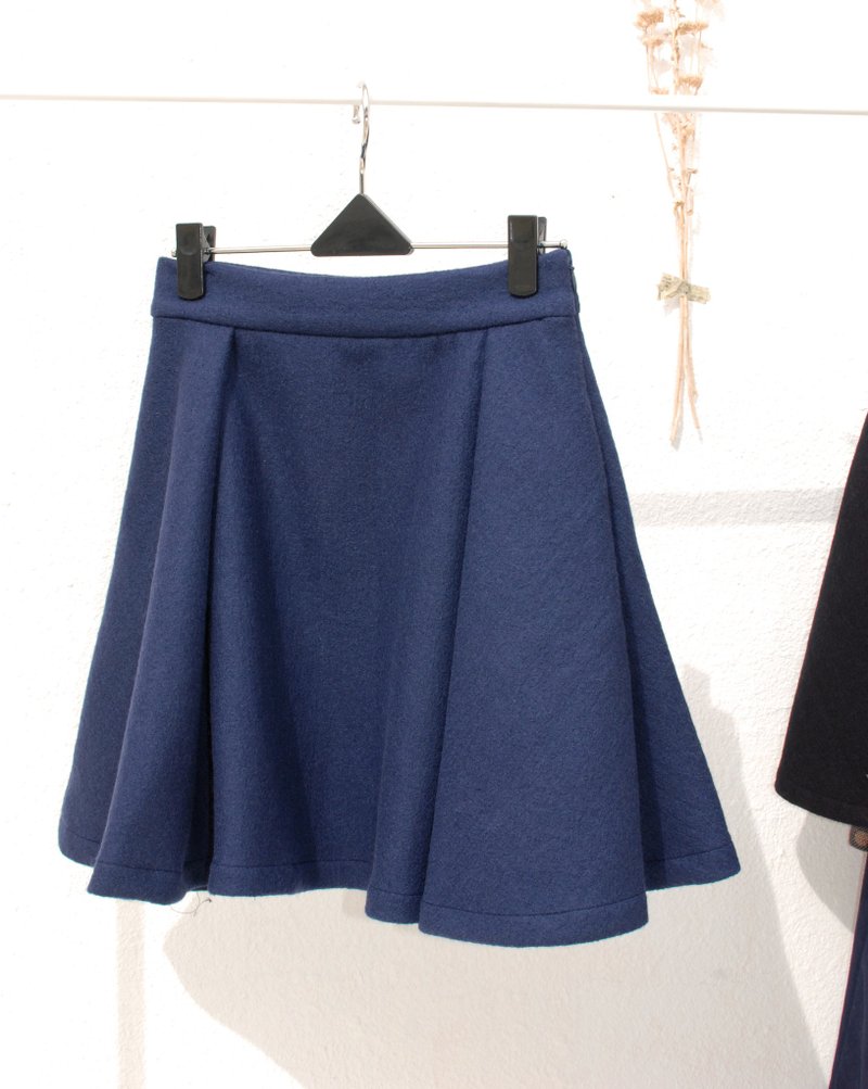 哗拉二号打褶圆裙-蓝色 Pleated skirt - 裙子 - 棉．麻 多色