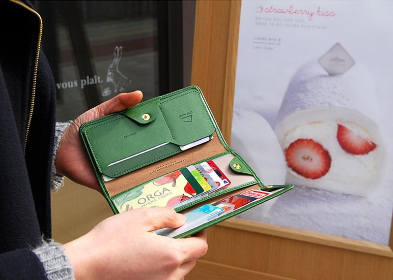 【牛一水佘】韩国 Play obje Episode Pass Wallet ver.2 长型钱包 第二代 长夹 超多卡片收纳 - forest green 森林绿 - 皮夹/钱包 - 真皮 绿色