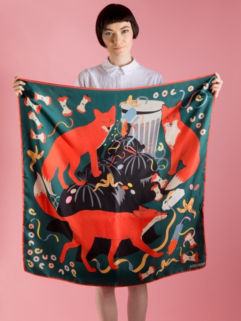 狐狸们的深夜派对丝巾/ 方巾 - 丝巾 - 丝．绢 绿色