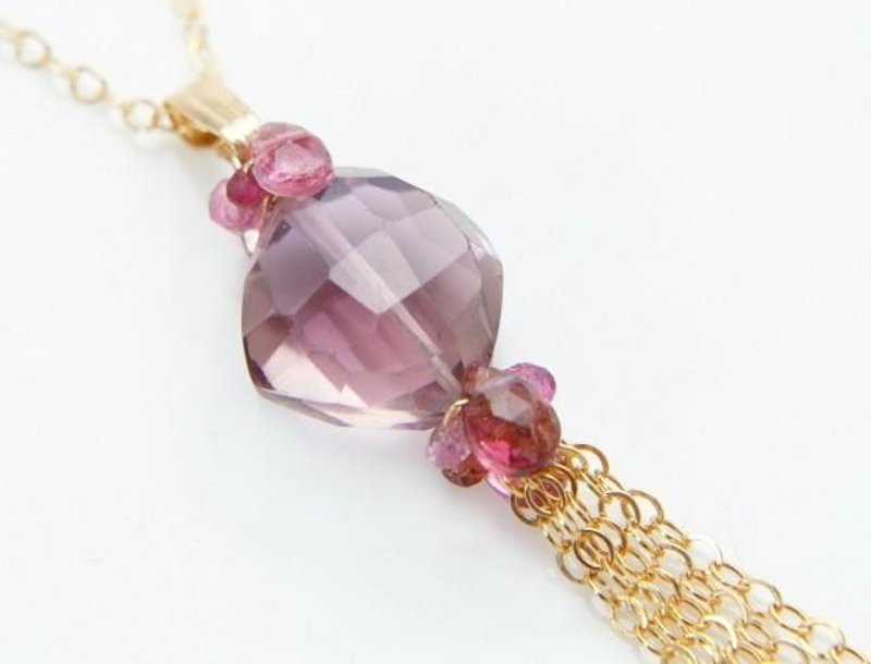 Pink Amethyst fringe necklace K14gf - 项链 - 宝石 紫色
