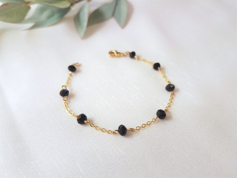 精湛黑 · 玻璃水晶 间隔 细手链 - 手链/手环 - 玻璃 黑色