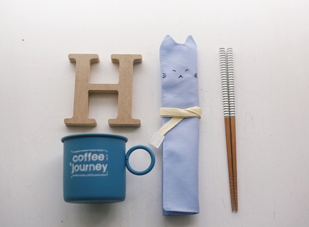 hairmo。骄傲猫随身筷套/餐具袋/笔袋-L水蓝 - 筷子/筷架 - 纸 蓝色