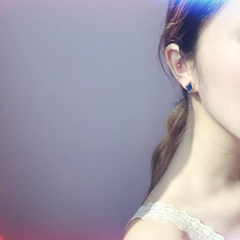 Marygo［古董的菱形］耳环 - 耳环/耳夹 - 其他金属 蓝色